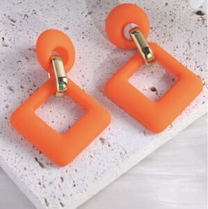 Earrings Colorful 1980s Style Retro Orange Pink Black Jewelry Square Earrings